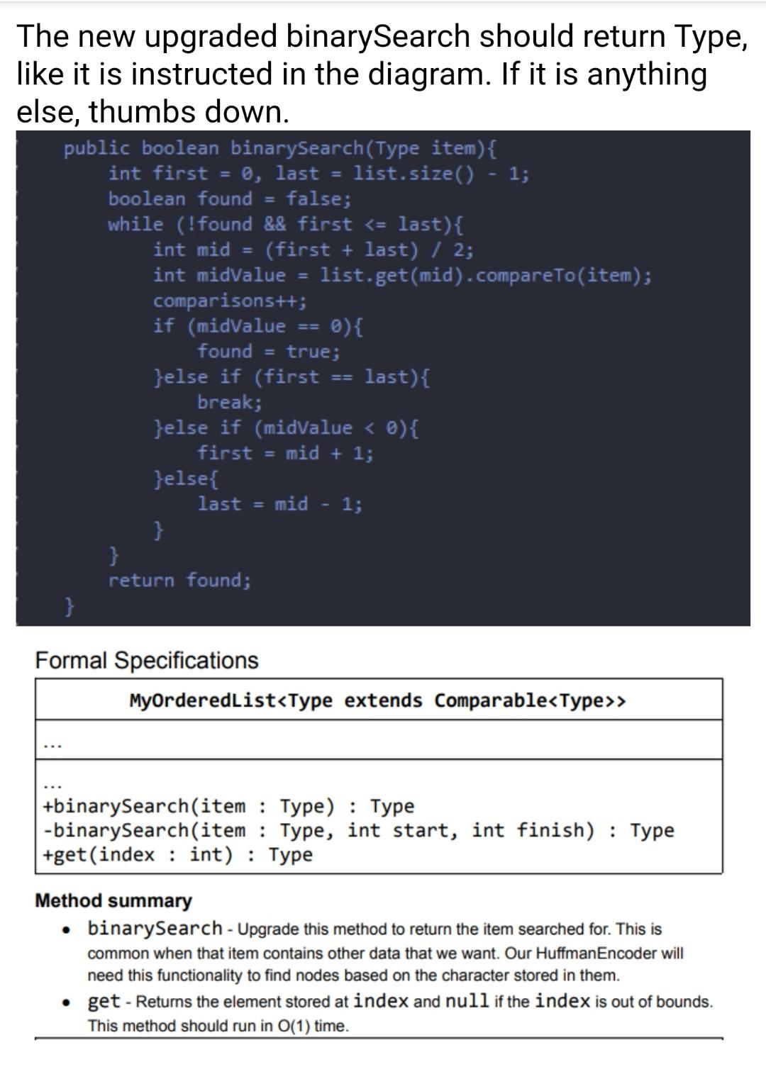 Solved The new upgraded binarySearch should return Type, | Chegg.com