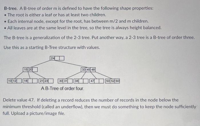 Solved B-tree. A B-tree Of Order M Is Defined To Have The | Chegg.com