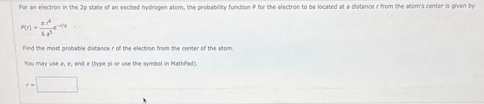 Solved for an electron in the 2p state of an excited | Chegg.com