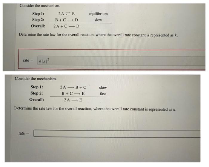 Solved Consider The Mechanism. Step 1: 2A =B Equilibrium | Chegg.com