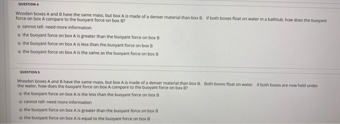 Solved QUESTION 4 Wooden boxes A and B have the same mass, | Chegg.com