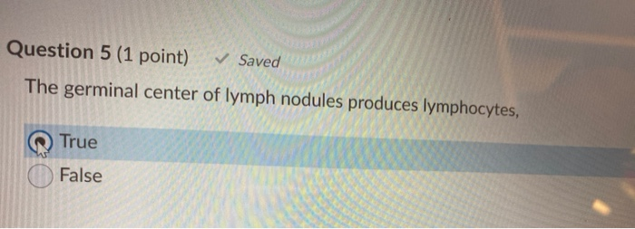 Solved Question 5 (1 point) Saved The germinal center of | Chegg.com