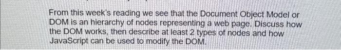 Solved From this week's reading we see that the Document | Chegg.com