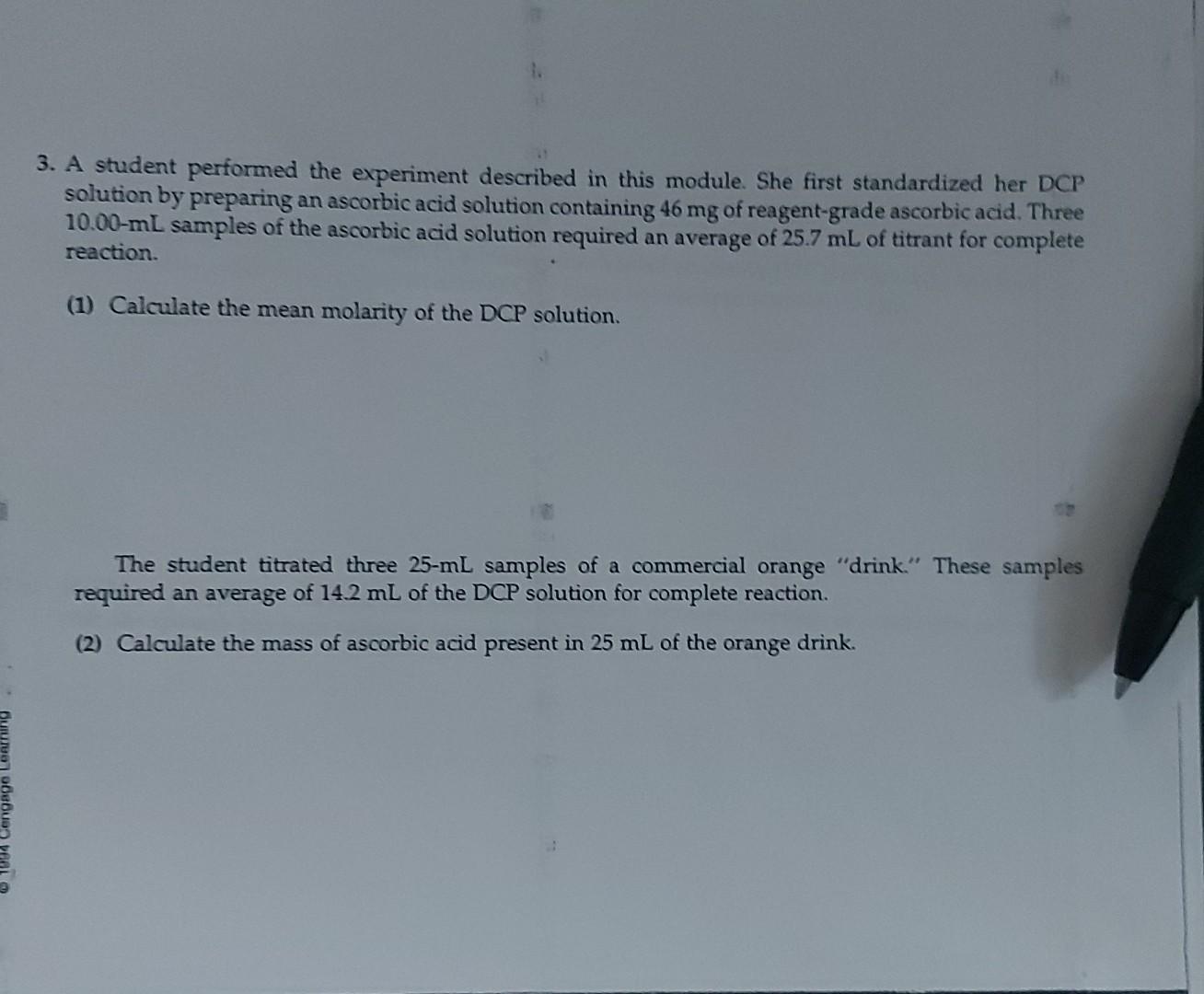 Solved 3. A student performed the experiment described in | Chegg.com