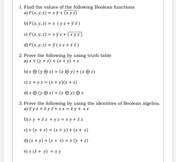 1 Find The Values Of The Following Boolean Functions Chegg Com