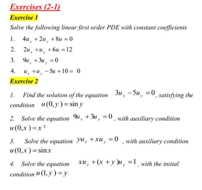 Solved Exercises (2-1) Exercise 1 Solve The Following Linear | Chegg.com