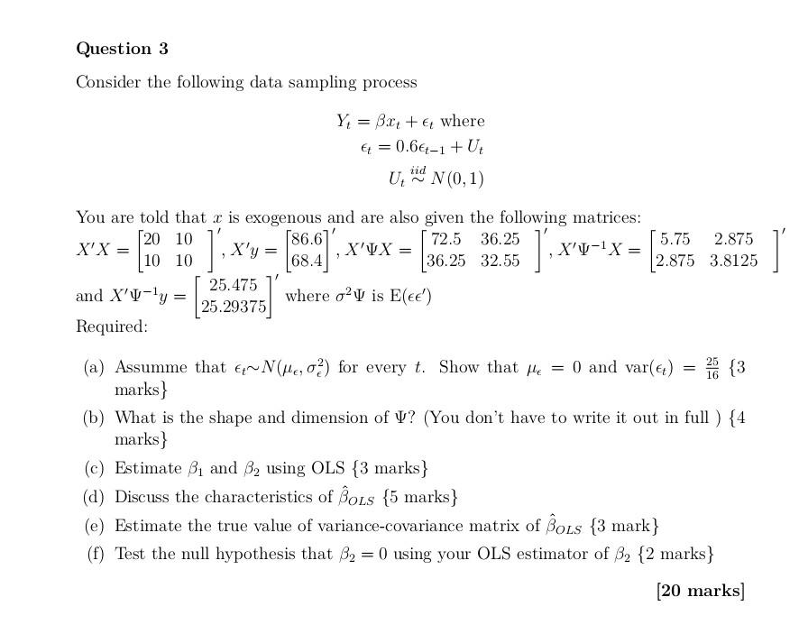 Solved Question 3 Consider the following data sampling | Chegg.com