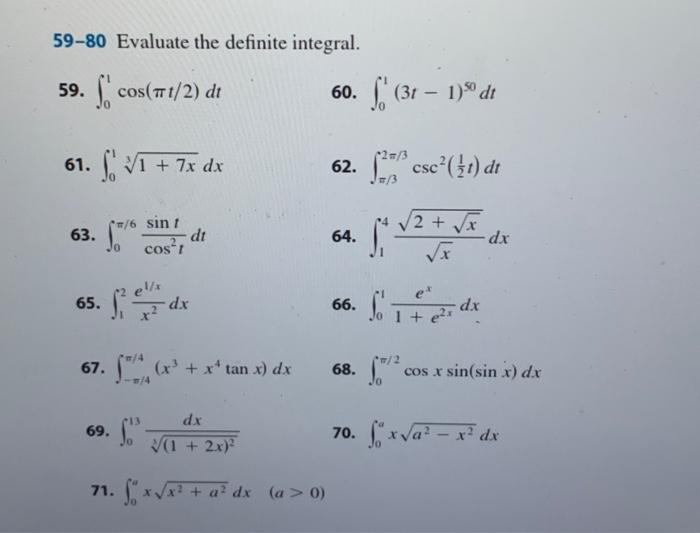 Solved 59-80 Evaluate the definite integral. 59. | Chegg.com