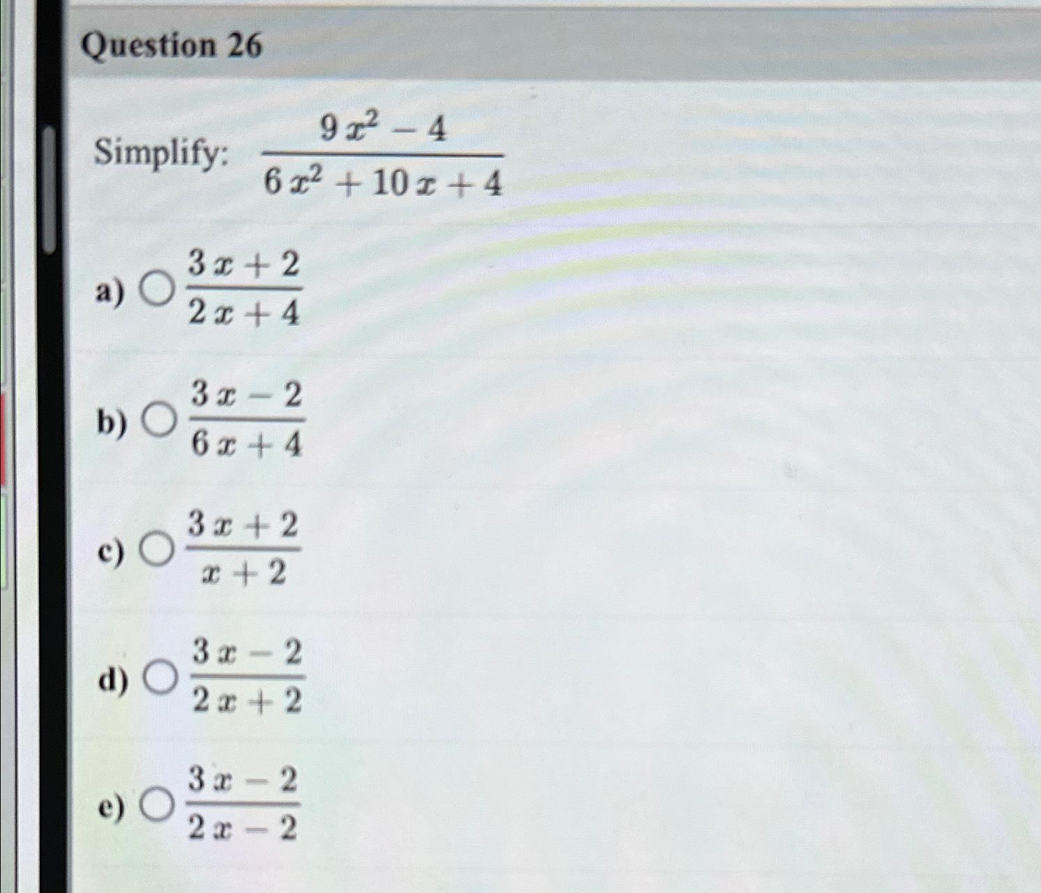 Solved Question 26Simplify: | Chegg.com