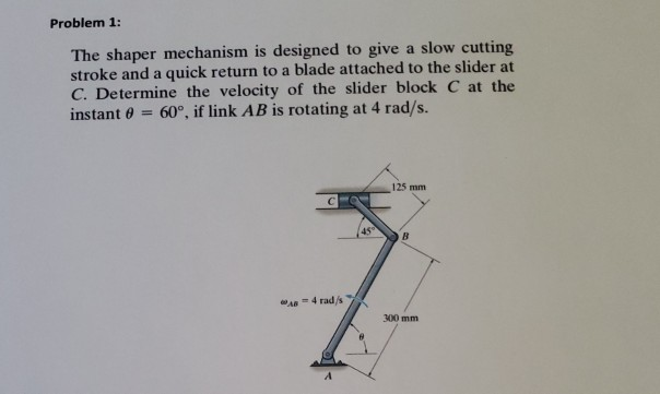 Solved Problem 1: The shaper mechanism is designed to give a | Chegg.com