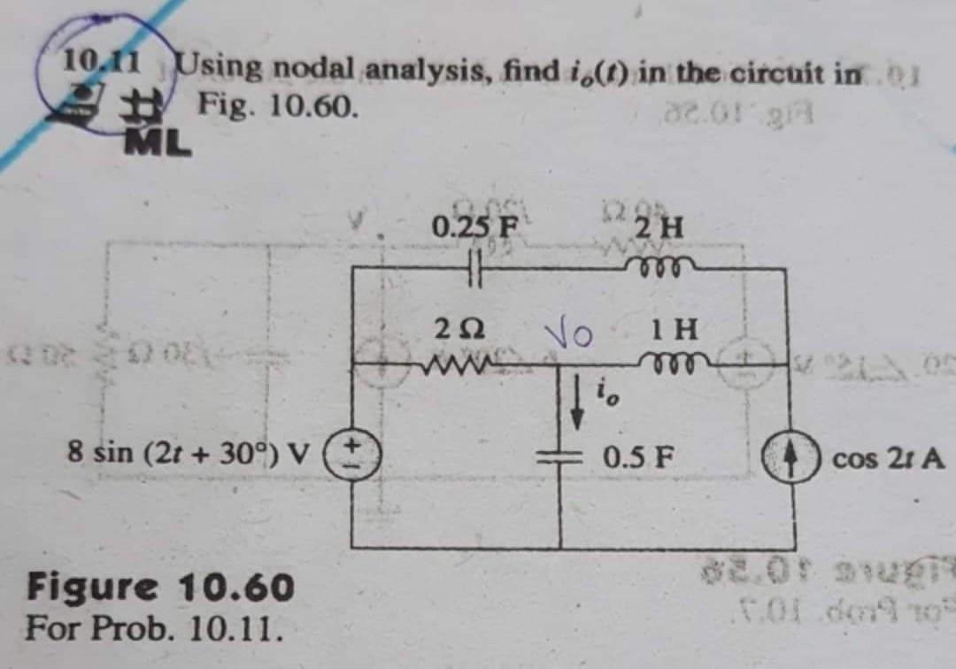 Solved 10.11 Using nodal analysis, find i,(t) in the circuit | Chegg.com