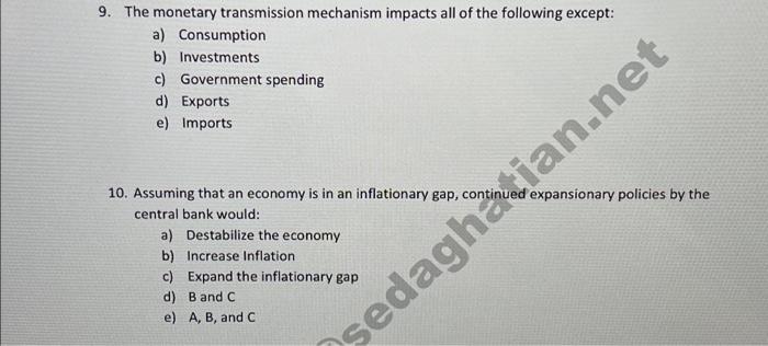 Solved 9. The Monetary Transmission Mechanism Impacts All Of | Chegg.com