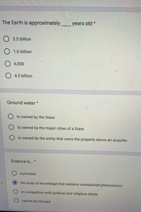 Solved The Earth is approximately. years old O 3.5 billion O | Chegg.com