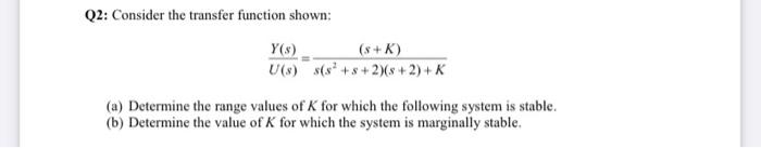 Solved Q2: Consider the transfer function shown: | Chegg.com