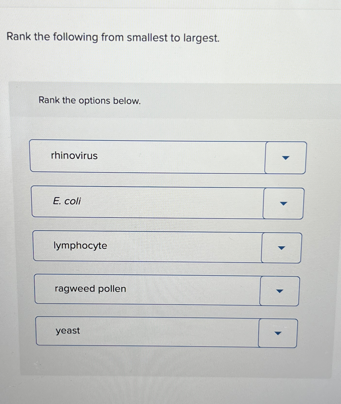 Solved Rank The Following From Smallest To Largest.Rank The | Chegg.com