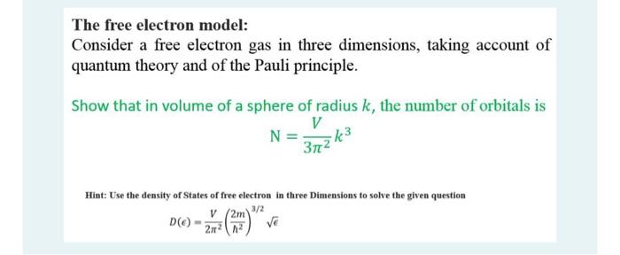 Solved The free electron model: Consider a free electron gas | Chegg.com