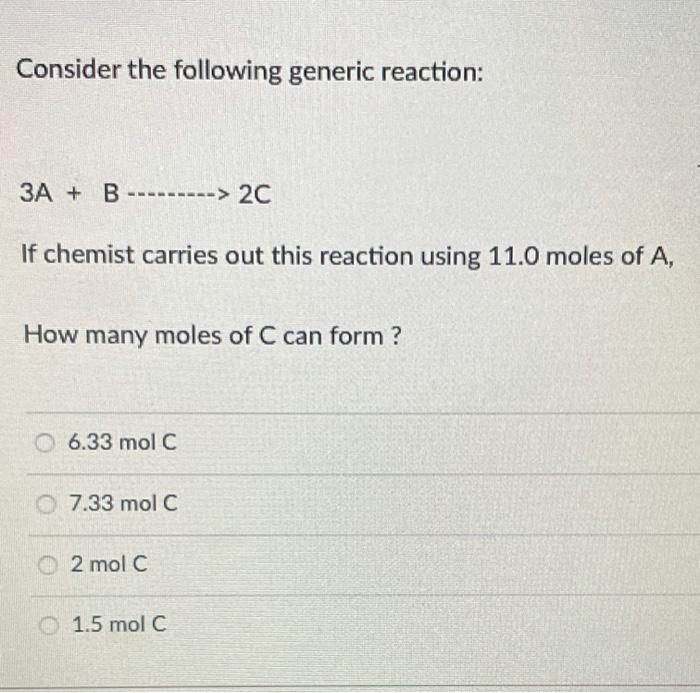 Solved Consider the following generic reaction: 3A + | Chegg.com