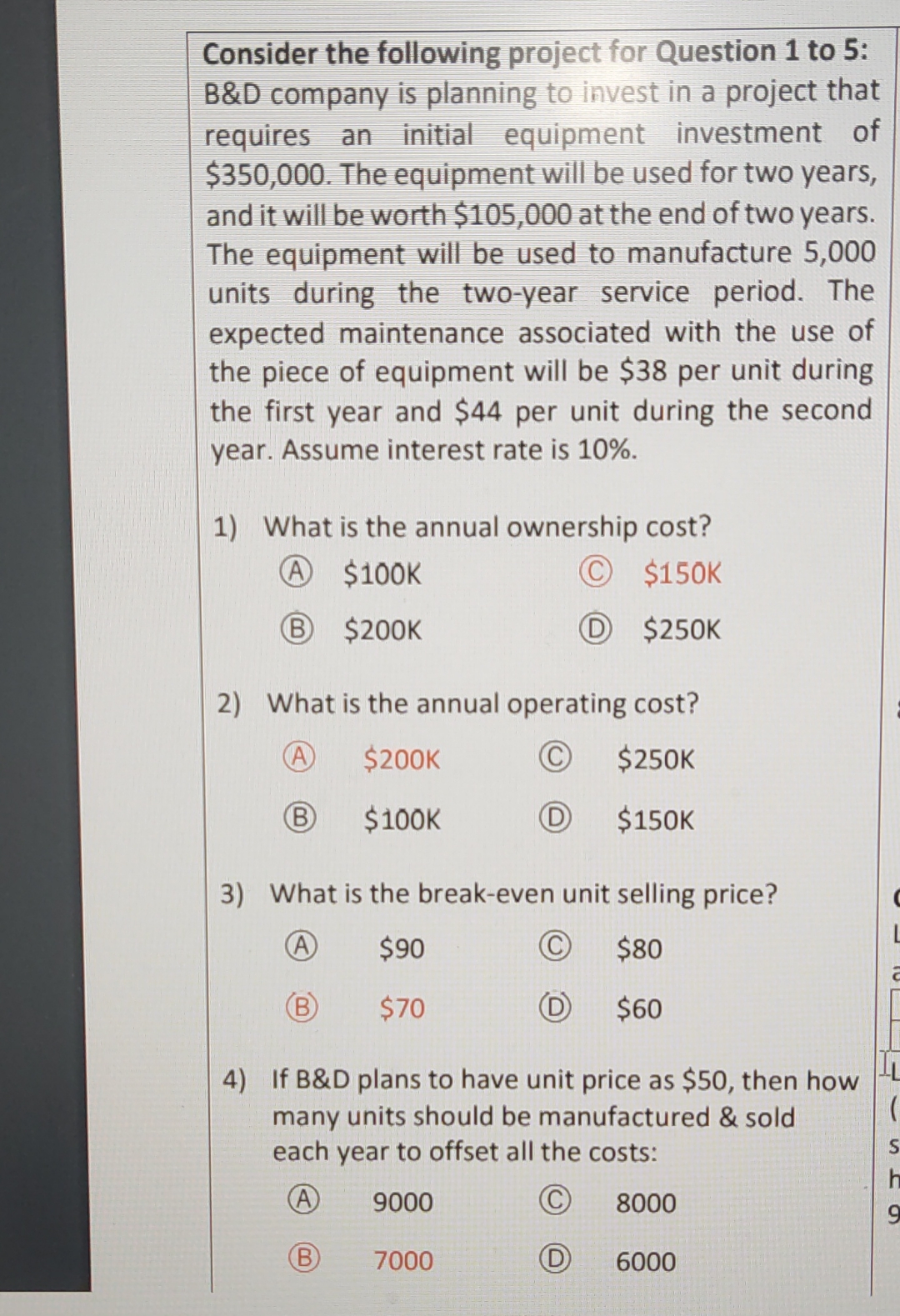 Consider the following project for Question 1 ﻿to 5: | Chegg.com