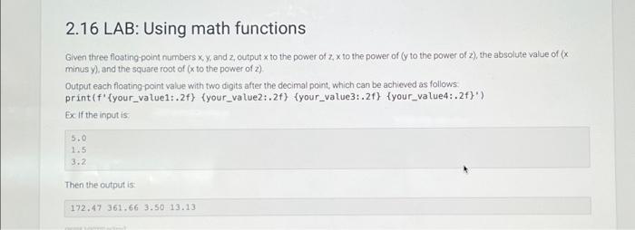 Solved 216 Lab Using Math Functions Given Three 8896