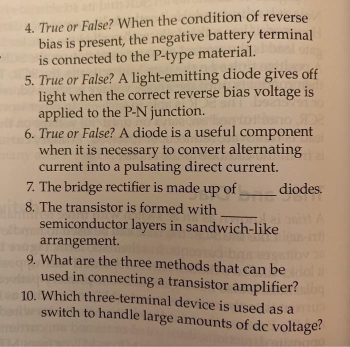 Solved 4. True or False? When the condition of reverse bias | Chegg.com