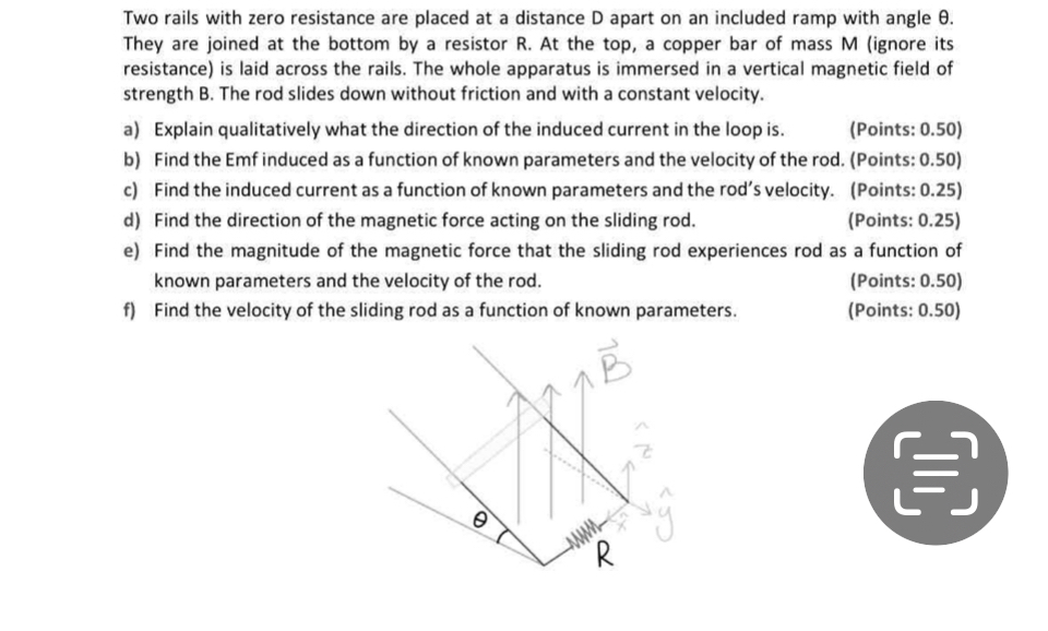 Solved Two rails with zero resistance are placed at a | Chegg.com
