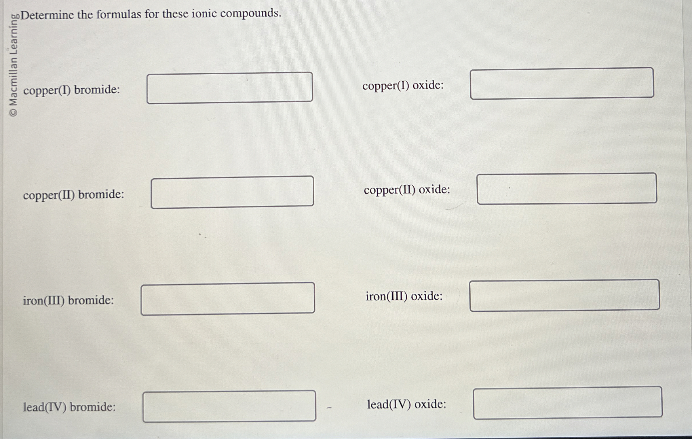 Solved ?∞ ﻿Determine the formulas for these ionic