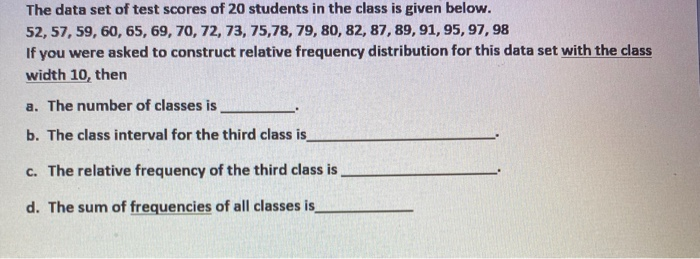 Solved The data set of test scores of 20 students in the | Chegg.com