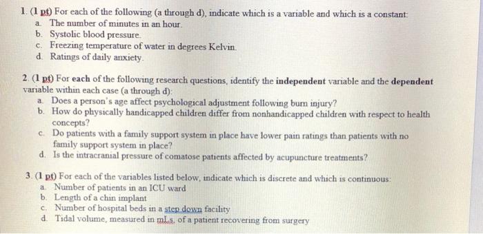 Solved 1. (1 pt) For each of the following (a through d), | Chegg.com