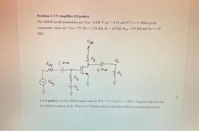 Solved Problem 2: CS Amplifier (10 points) The NMOS model | Chegg.com
