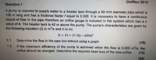 Solved Oct Nov 2014 Question 1 A Pump Is Required To Supply 