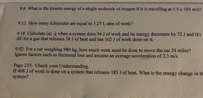 Solved 9 8 What Is The Kinetic Energy Of A Single Molecul Chegg Com