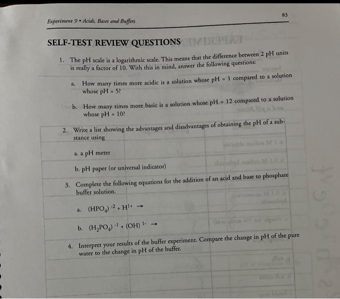 Solved 1. The pH scale is a logarithmic scale. This means | Chegg.com