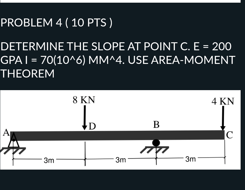 Solved PROBLEM 4 ( 10 ﻿PTS )DETERMINE THE SLOPE AT POINT C. | Chegg.com