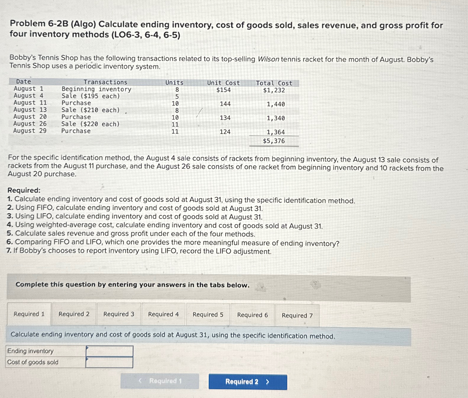 Solved Problem 6-2B (Algo) ﻿Calculate ending inventory, cost | Chegg.com