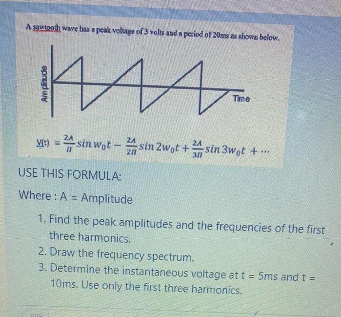 Solved A Sawtooth Wave Has A Peak Voltage Of 3 Volts And Chegg Com