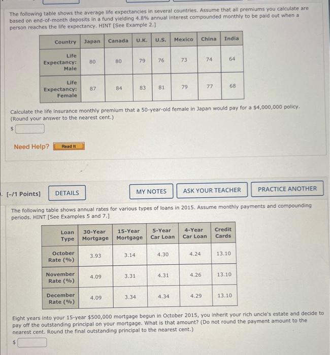 Solved The Following Table Shows The Average Life | Chegg.com