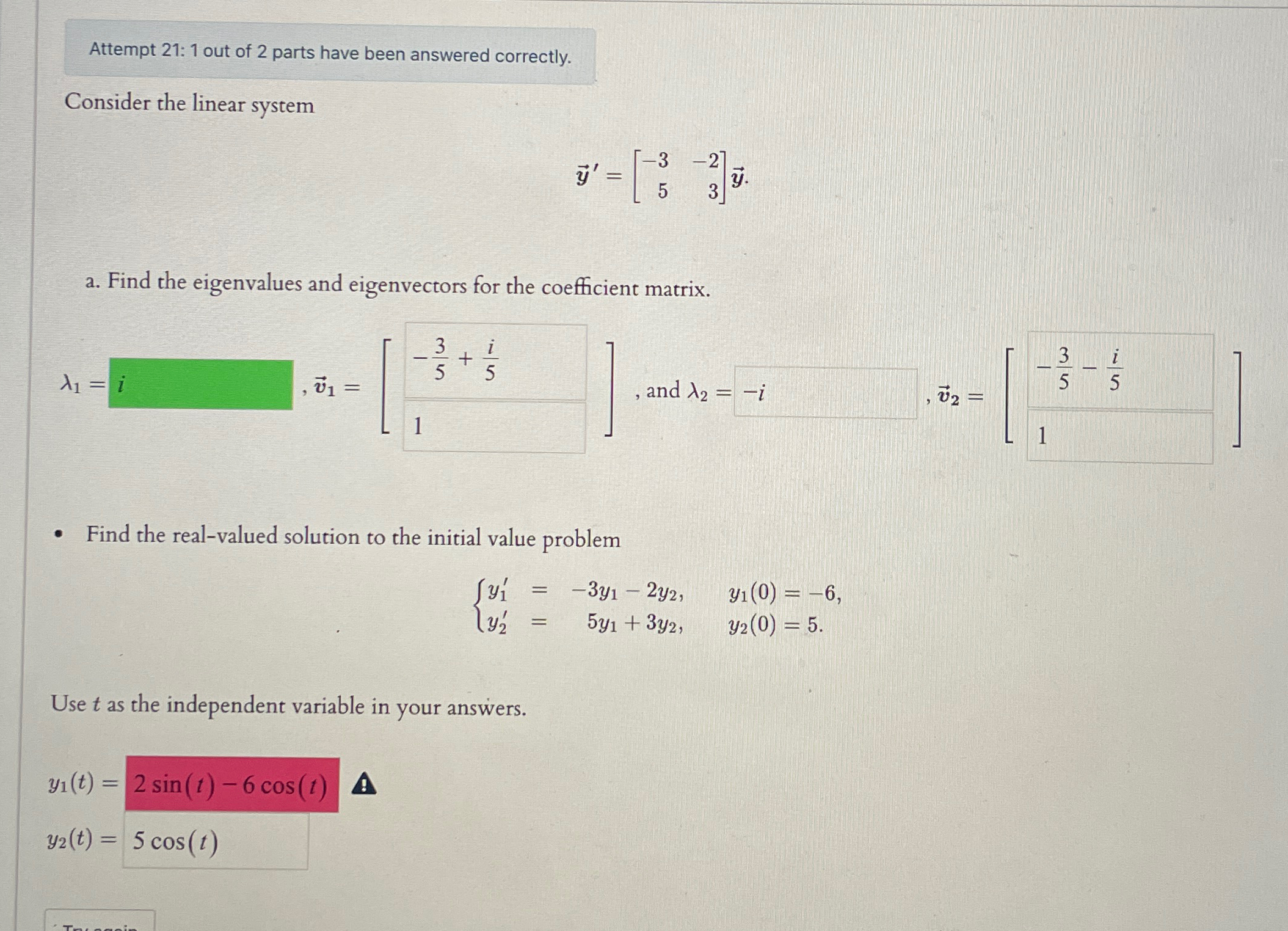 Attempt 21: 1 ﻿out of 2 ﻿parts have been answered | Chegg.com
