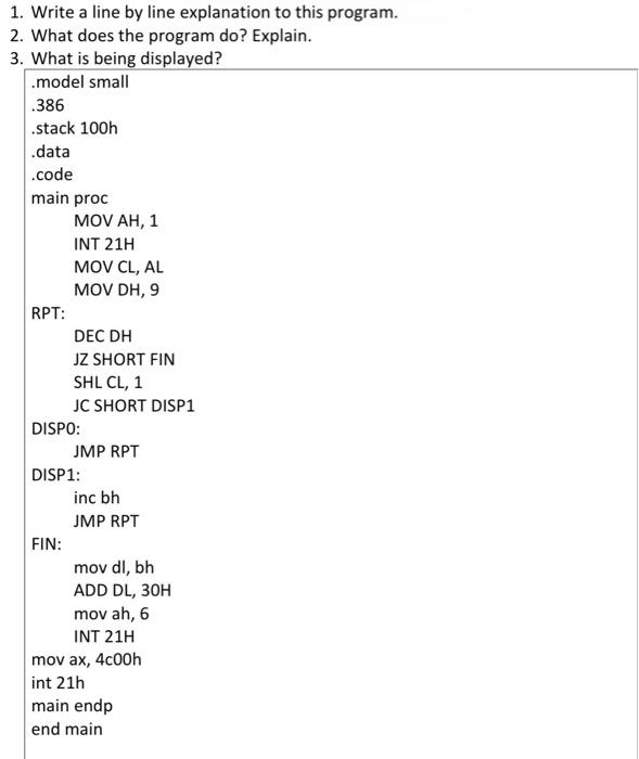 Solved 1. Write a line by line explanation to this program. | Chegg.com