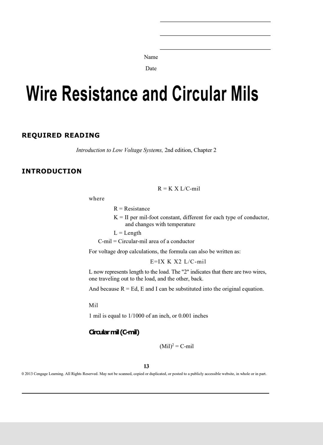 Solved Name Date Wire Resistance and Circular Mils REQUIRED