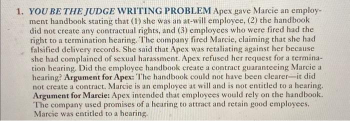 Solved 1. YOU BE THE JUDGE WRITING PROBLEM Apex gave Marcie | Chegg.com