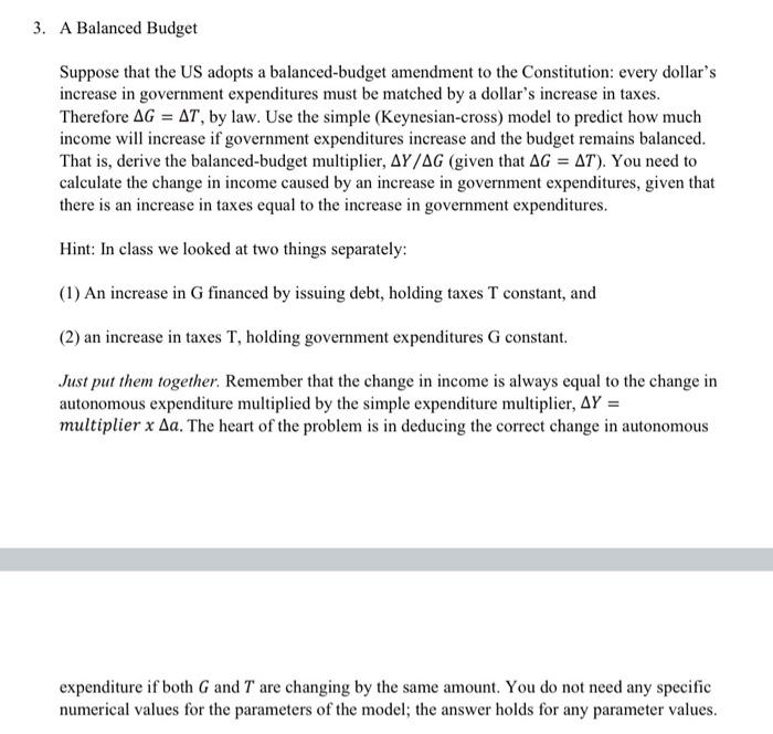 Solved Suppose that the US adopts a balanced-budget | Chegg.com