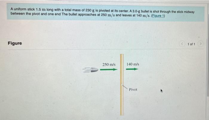 Solved A uniform stick 1.5 m long with a total mass of 230 g | Chegg.com