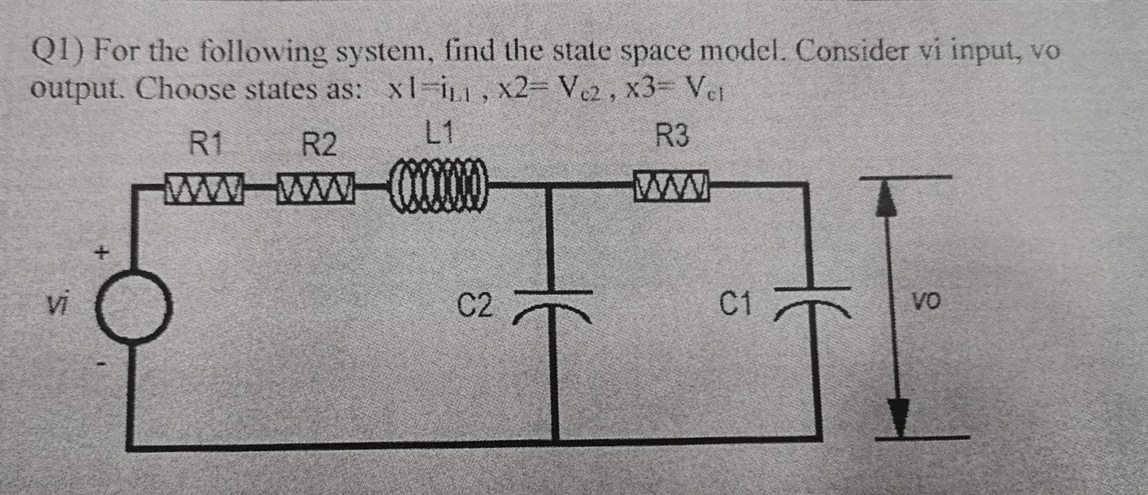 Solved Q1) For the following system, find the state space | Chegg.com