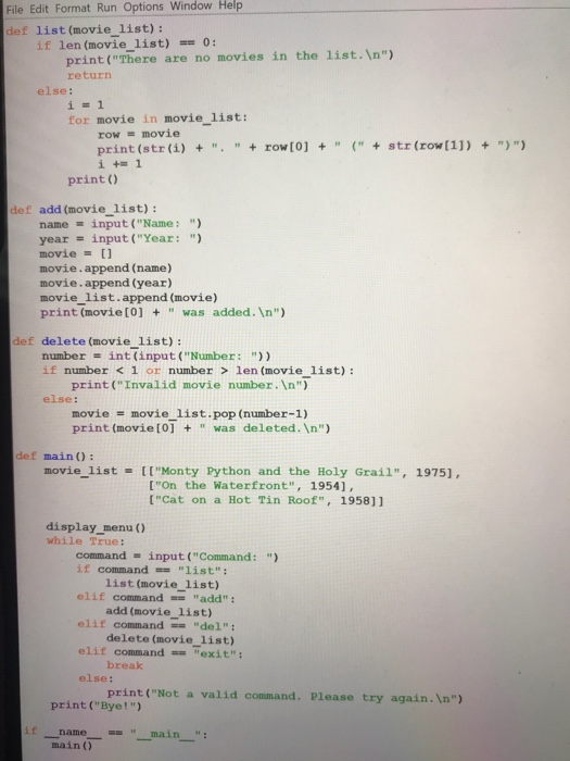 Solved Modify the code so it uses a dictionary 3. In the | Chegg.com