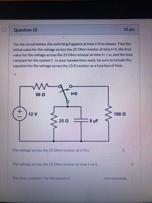 Solved Question 10 15 Pts For The Circuit Below, The | Chegg.com