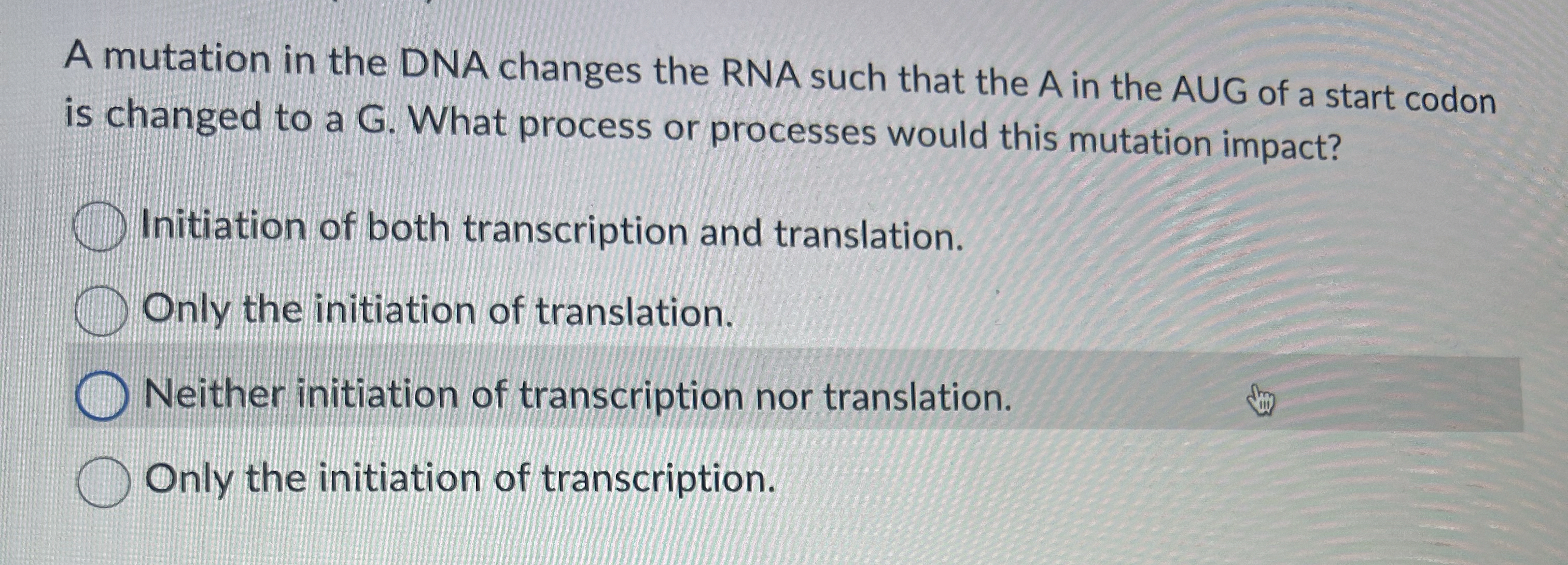 Solved A mutation in the DNA changes the RNA such that the A | Chegg.com