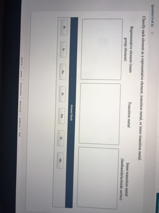 Solved Question 9 of 31 > Classify each element as a | Chegg.com