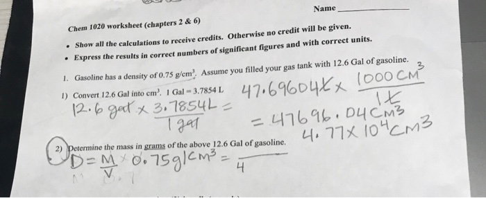 Solved Chem 1020 Worksheet (chapters 2 & 6) Name • Show All | Chegg.com