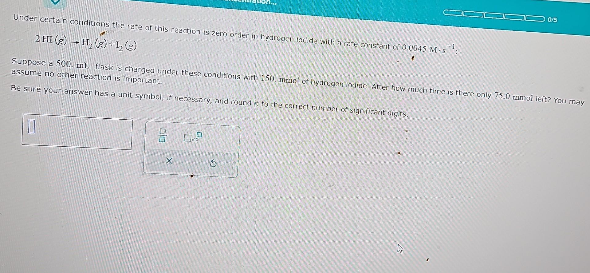 Solved 2HI(g)→H2(g)+I2(g) Suppose a 500. mL flask is charged | Chegg.com