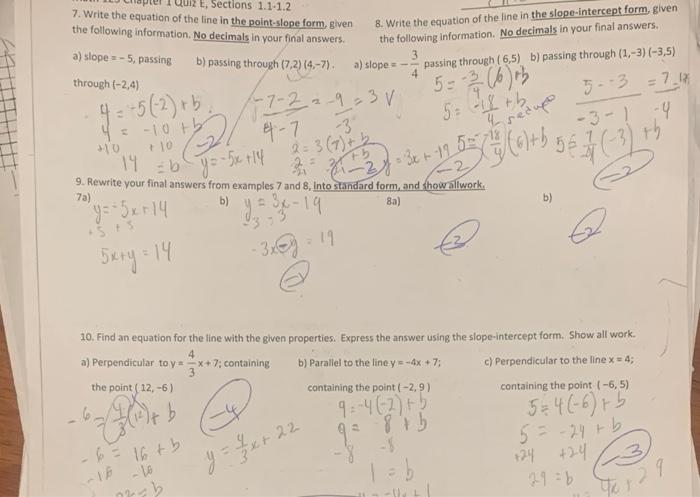 Solved 7. Write the equation of the line in the point-slope | Chegg.com